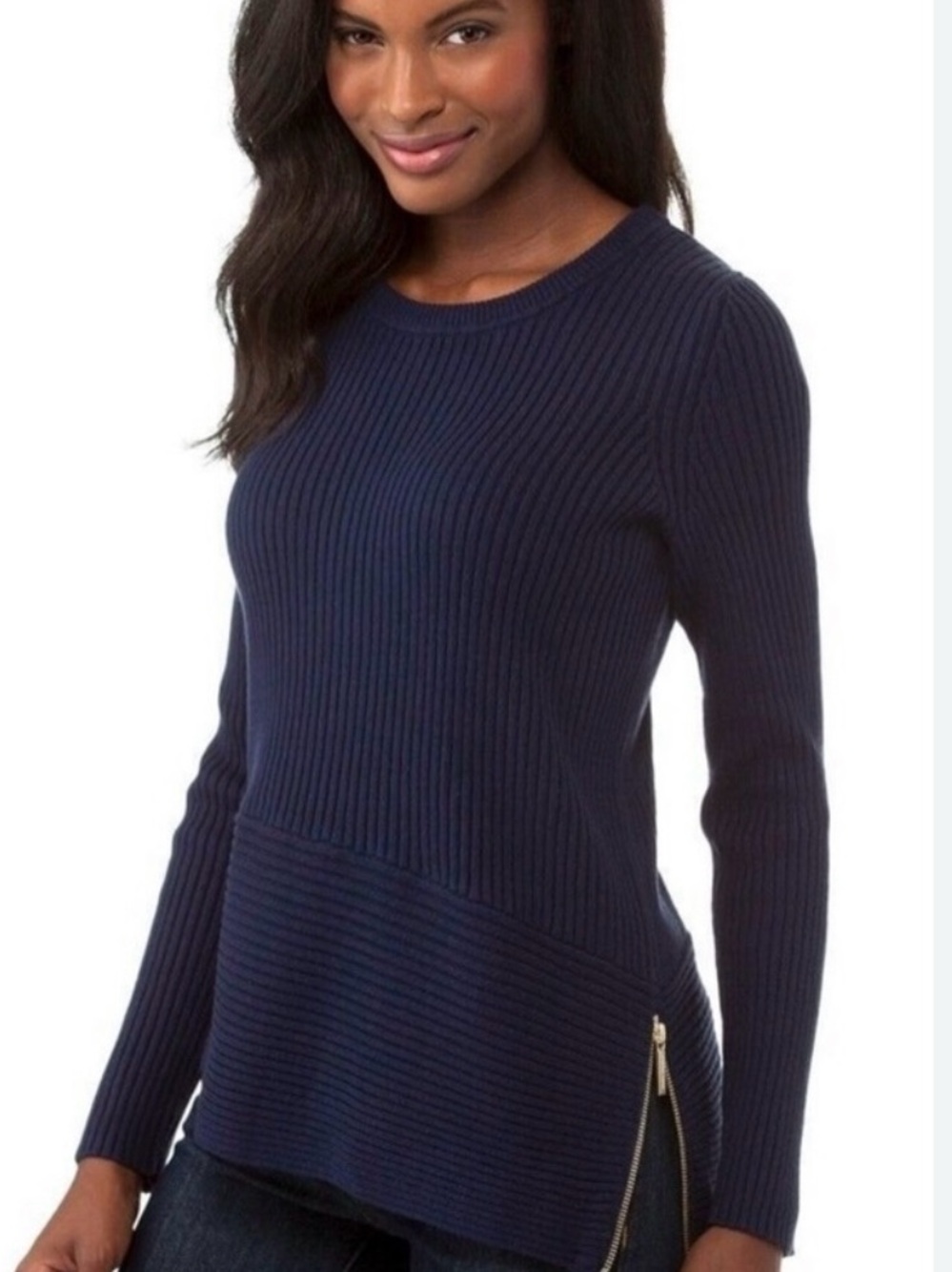 Michael Kors ribbed black Crewneck Sweater with Side Zip